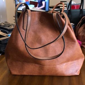 3 piece Brown Faux Leather Tote